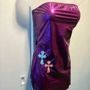 Purple tube dress stitched with crosses